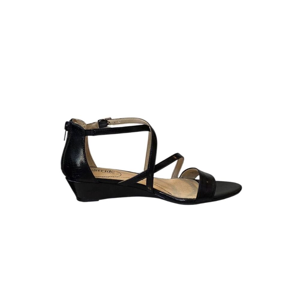 LifeStride Yolanda Black Crisscross Strappy Wedge Heel Sandal Size 8M - Picture 6 of 10